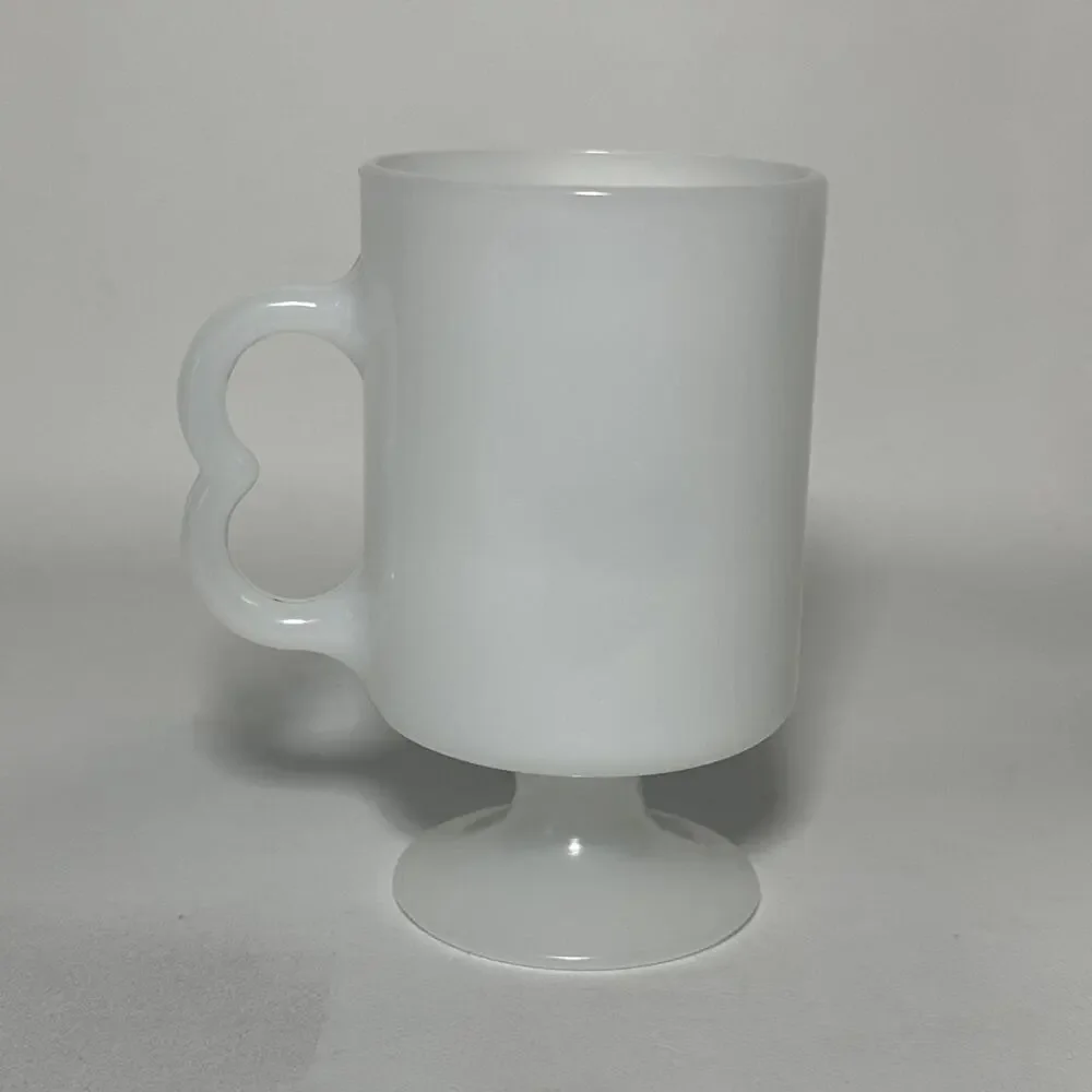 Mickey Mouse Coffee Cup Mug Footed Pedestal Walt Disney Vintage White Milk Glass